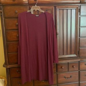Burgundy full length lightweight open front cardigan
